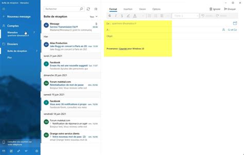 Windows 10 messagerie Courrier et Bluewin .